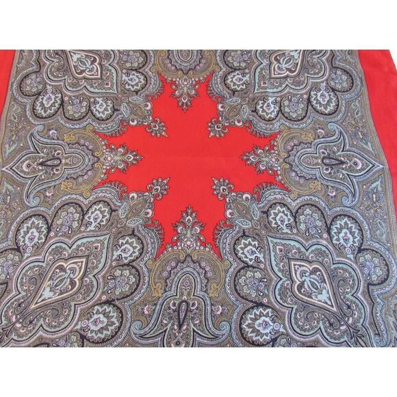 Vintage Liberty Of London Silk Scarf 23 x 23 in Pink Olive Fleur De Lis Red - Picture 12 of 16